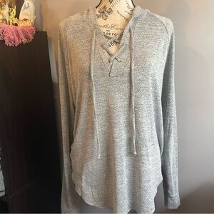 GAP Heather Gray Women's Hooded Lace Up Lightweight Sweater in L‎